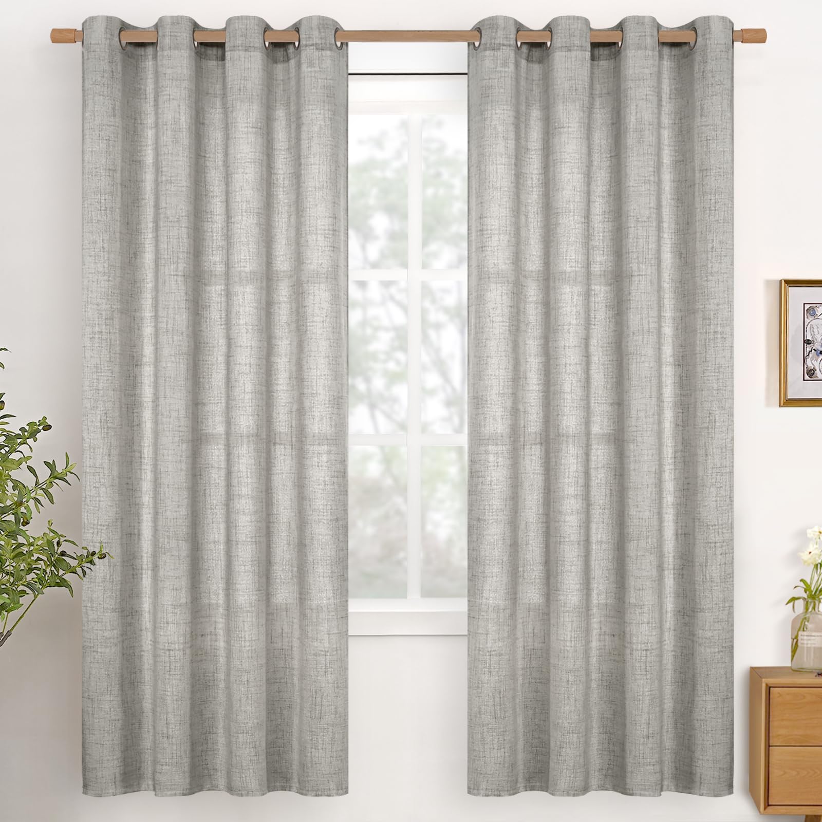 YoungsTex Dark Grey Linen Curtains 72 Inch Length for Living Room, Textured Semi Sheer Window Drapes with Bronze Grommet Light Filtering for Bedroom Dining, 2 Panels, 52 X 72 Inch Image YoungsTex Dark Grey Linen Curtains 72 Inch Length for Living Room, Textured Semi Sheer Window Drapes with Bronze Grommet Light Filtering for Bedroom Dining, 2 Panels, 52 X 72 Inch Image