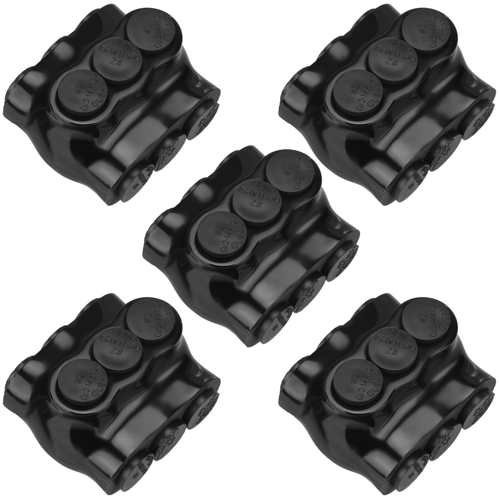 Photo 1 of Copkim 5 Pack Black Multi Cable Connector Insulated Multi Tap Connector 3 Wire Port Splice Dual Sided Entry Prefilled with Oxide Inhibitor (2-14 AWG)