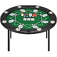 ECOTOUGE 8 Players Poker Table Foldable, Round Casino Texas Holdem Table with Stainless Steel Cup Holders & Faux Leather Padded Rails, Folding Gaming Table for Card Games, Green