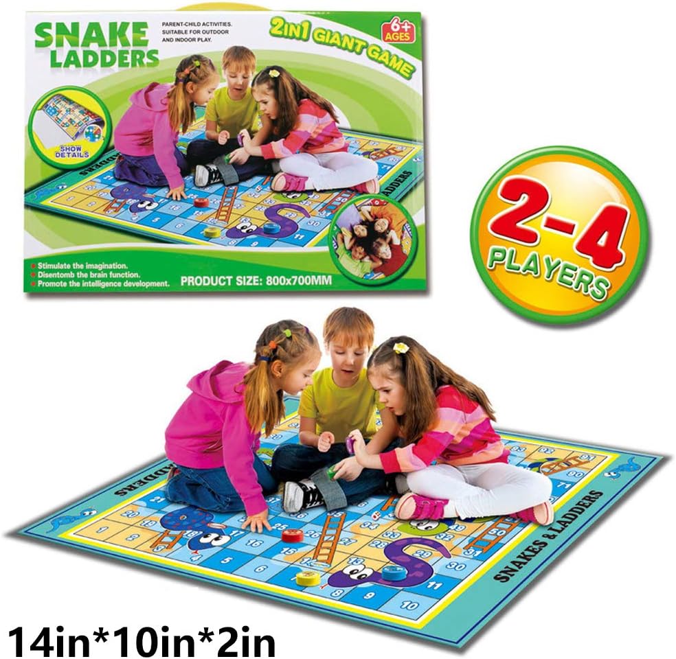 Odowalker Snakes and Ladders, Traditional Large 800×700 mm (31.5×27.5 inch) Non-Woven Cloth Board Out Door in Door Dice Game(Snakes and Ladders)