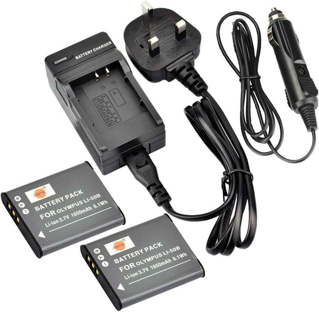 DSTE Compatible 2x Li-50B Li-ion Battery + DC16U Travel and Car Charger Compatible for Olympus Stylus 9010 SP-800UZ SZ-20 SZ-30MR SP-720UZ iHS SZ-16 iHS Camera as PENTAX D-Li92 RICOH DB-100