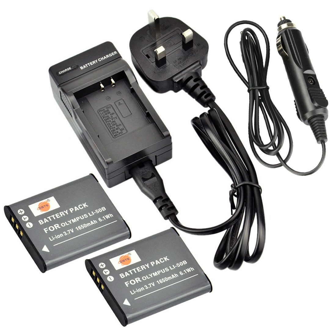 DSTE Compatible 2x Li-50B Li-ion Battery + DC16U Travel and Car Charger Compatible for Olympus Stylus 9010 SP-800UZ SZ-20 SZ-30MR SP-720UZ iHS SZ-16 iHS Camera as PENTAX D-Li92 RICOH DB-100