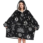 Mewkou Wearable Blanket Hoodie for Adult,Oversized Sherpa Fleece Blanket Hoodie for Women Men,Sun and Moon