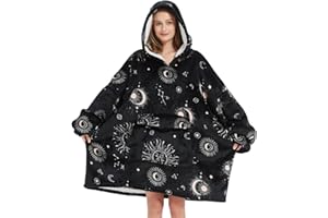 Mewkou Wearable Blanket Hoodie for Adult,Oversized Sherpa Fleece Blanket Hoodie for Women Men,Sun and Moon