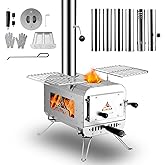 KUNGKA Tent Stove, 7.3ft height Portable Wood Burning Stove, Small Stainless Steel Hot Tent Stove with 6 Chimney Pipes for Ou