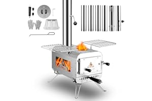 KUNGKA Tent Stove, 7.3ft height Portable Wood Burning Stove, Small Stainless Steel Hot Tent Stove with 6 Chimney Pipes for Ou
