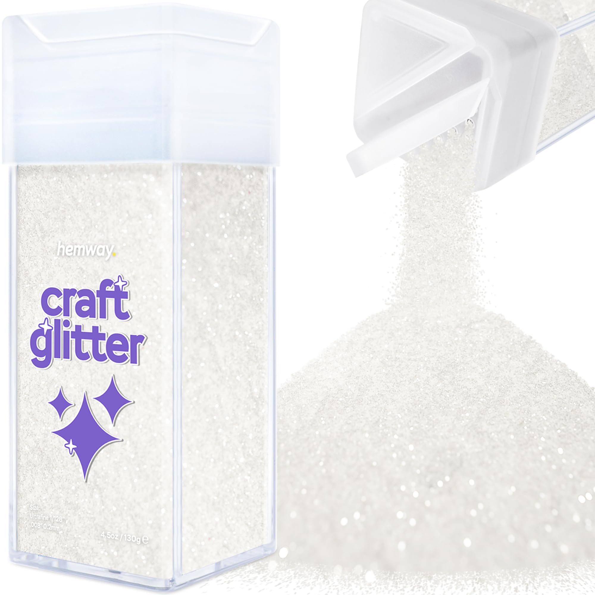 Hemway Glitter Shaker White Iridescent 110g Ultrafine, Craft Glitter Shaker for Resin & Epoxy Crafts, Christmas Art Supplies, Nail, Body, Face, Eye, Festival, Crafting, Slime, Sparkle