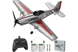 SIMREX RC Plane for Kids - 2.4GHz 3-Channel Remote Control Airplane Toy with 6-Axis Gyro, 2 Speeds, 2 Batteries, P51 RC Airplane, Foam Glider - Gift for Boys & Girls