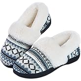 DL Women's Comfy House Slippers with Faux Fur Lining, Memory Foam Slip on House Shoes Nordic with Indoor Outdoor Anti-Skid Rubber Sole