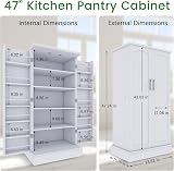 Jehiatek 47” Kitchen Pantry Cabinet with Adjustable Shelves - White Storage view 6