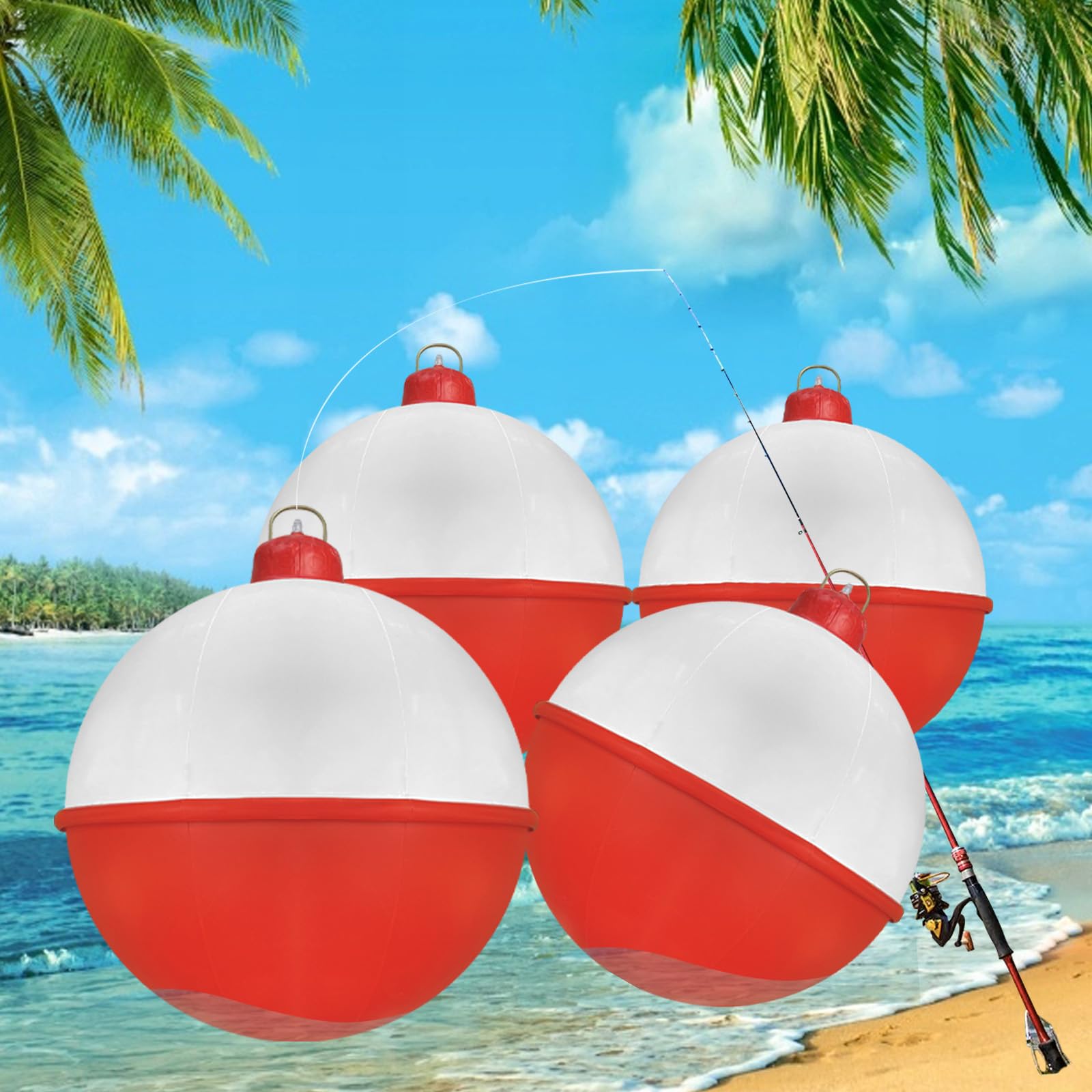 Photo 1 of 2 Pcs 24 Inches Inflatable Fishing Bobbers Floats Outdoor Red and White Fishing Birthday Decorations Hanging Lanterns for Fishermen Theme Party Decoration Supplies,Swimming Pool Decorations (2 pcs)