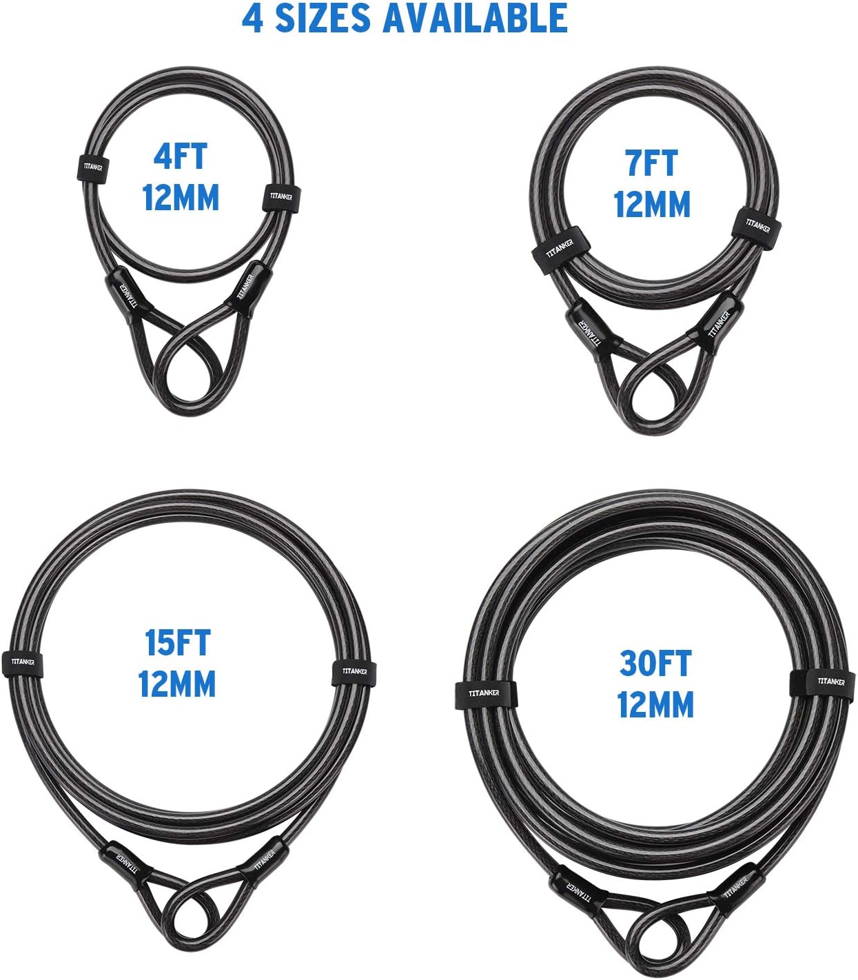 Titanker Bike Steel Cable, 12mm Thick Heavy Duty Security Vinyl Coated Flexible Steel Cable with Loop End : Sports & Outdoors