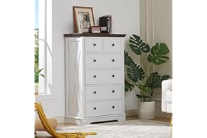 LDTTCUK 6 Drawer Dresser, Farmhouse Dresser Chest of Drawer for Bedroom, 48 Inch Tall Dresser, Wood Storage Chest of Drawers Storage Cabinet for Living Room, Entryway, Hallway, White