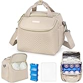 Wearable Breast Pump Bag,Breastmilk Cooler Travel Bag Compatible with Momcozy/Eufy/Elvie/Willow/Medela Breast Pump with Ice Pack and Water Resistent Mat for 6 Baby Bottles Up to 9 Ounce,Khaki
