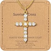 U UWorld Cross Necklace for Women Sunrise Cross Necklace 18K Gold Plated Cross Pendant Neckalce Women's Faith Jewelry Cubic Zirconia Neckalces Birthday Gifts for Women