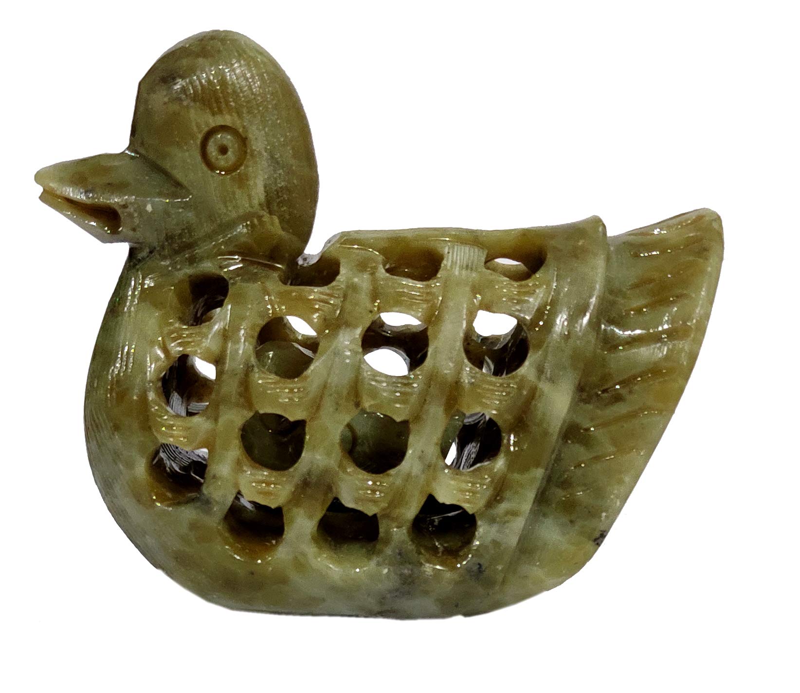 Purpledip Soapstone Statue Nested Ducks: Lattice Design Jaali Work Mesh Sculpture (12102)