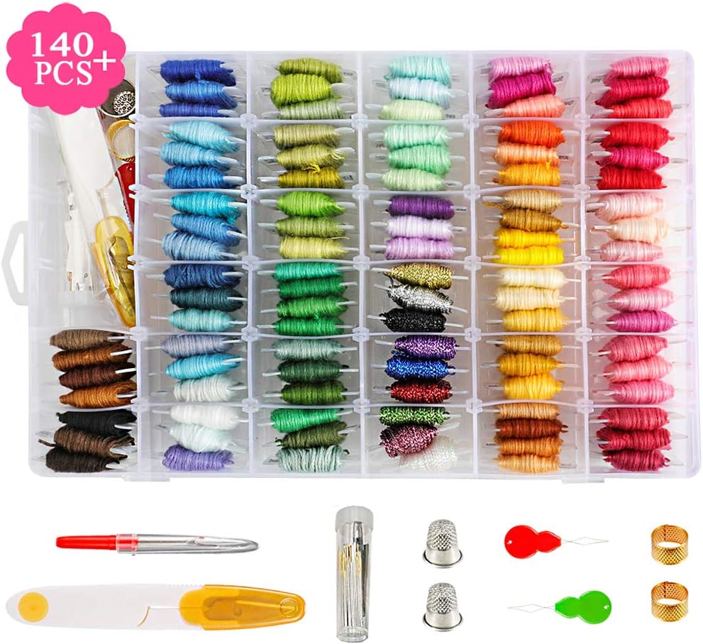 Agirlgle Embroidery Floss Kit Friendship Bracelets String with Organizer Storage Box String Embroidery Thread Kit Including100 Colors Embroidery Thread and 40 Pcs Cross Stitch Tool Kit Gift