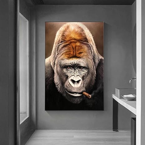 Amazon Co Jp 抽象ゴリラモンキー絵画動物のポスターとプリントキャンバス絵画壁アートリビングルームの家の装飾の写真70x100cmフレームレス ホーム キッチン