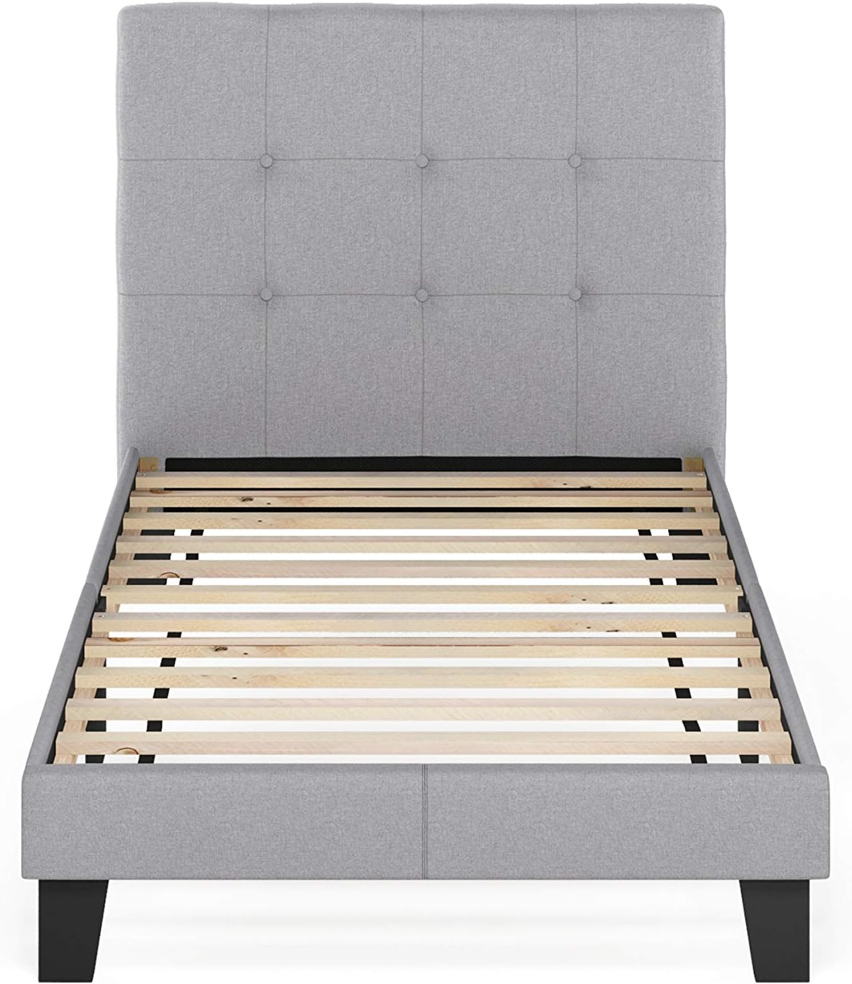 Furinno Laval Button Tufted Bed Frame, 12PC Slat Style, Glacier, Single