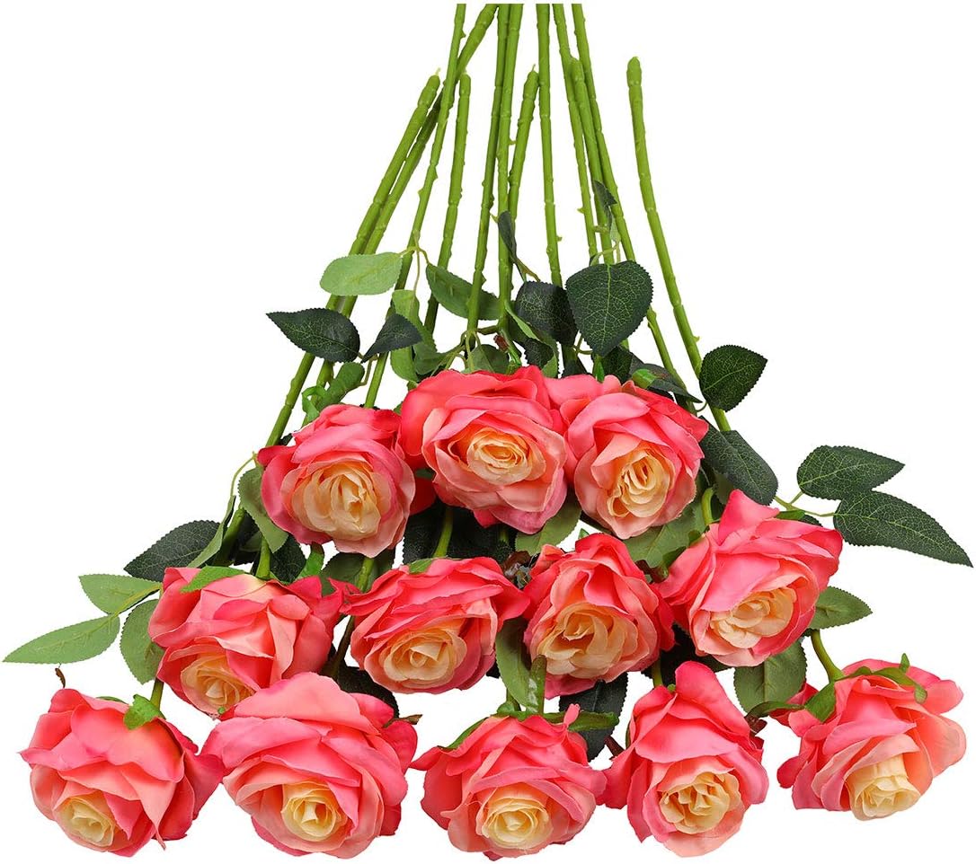 Tifuly 12 PCS Artificial Roses, 19.68'' Single Long Stem Fake Rose Silk Bridal Wedding Bouquet