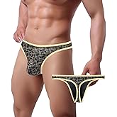 JINSHI Men's Sexy Thong Silky Ultra Thin Printed G-String Bulge Enhancing Pouch Thongs Low Rise T-back Breathable Underwear