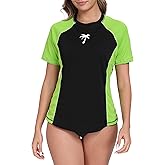 Halcurt Women's Short Sleeve Rash Guard Swim Shirt with Built in Bra UPF50+ Lightweight Quick Dry Swimsuit Top