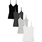 Amazon Essentials Women's Slim-Fit Knit V-Neck Layering Cami (Available in Plus Size), Pack of 4