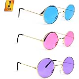 Skeleteen John Lennon Hippie Sunglasses – Pink Purple and Blue 60's Style Circle Glasses - 3 Pairs