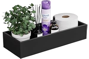 ZHWS Modern Black Bamboo Wood Bathroom Tray, Toilet Tank Tray Organizer, 15" L x 6" W x 3" H, Non-slip Mats, Perfect for Toiletries, Makeup, Toilet Paper, Gift