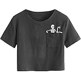 SweatyRocks Women's Summer Letter Print Crop Top T-Shirts Casual Short Sleeve Cropped Tee