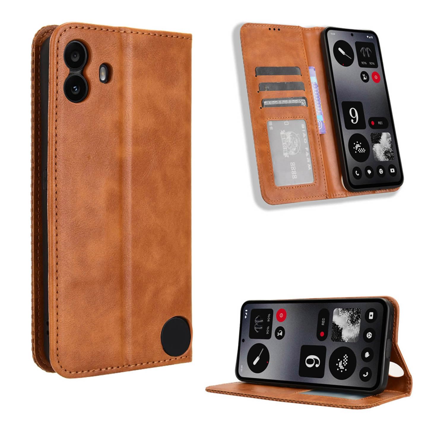 BORYA Wallet Case for Nothing CMF Phone 1, Premium PU Leather TPU Shockproof Flip Vintage Folio Cover with Card Slots Magnetic Snap Stand RFID Blocking Function, Brown
