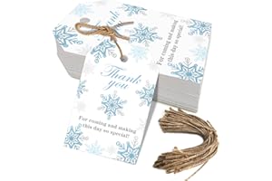 AUKOLASS Winter Snowflakes Paper Gift Tags, White Christmas Snowflake Thank You for Coming and Making This Day so Special Tags for Winter DIY Crafts Present Wrapping Favor Decor - Set of 50 (Blue)
