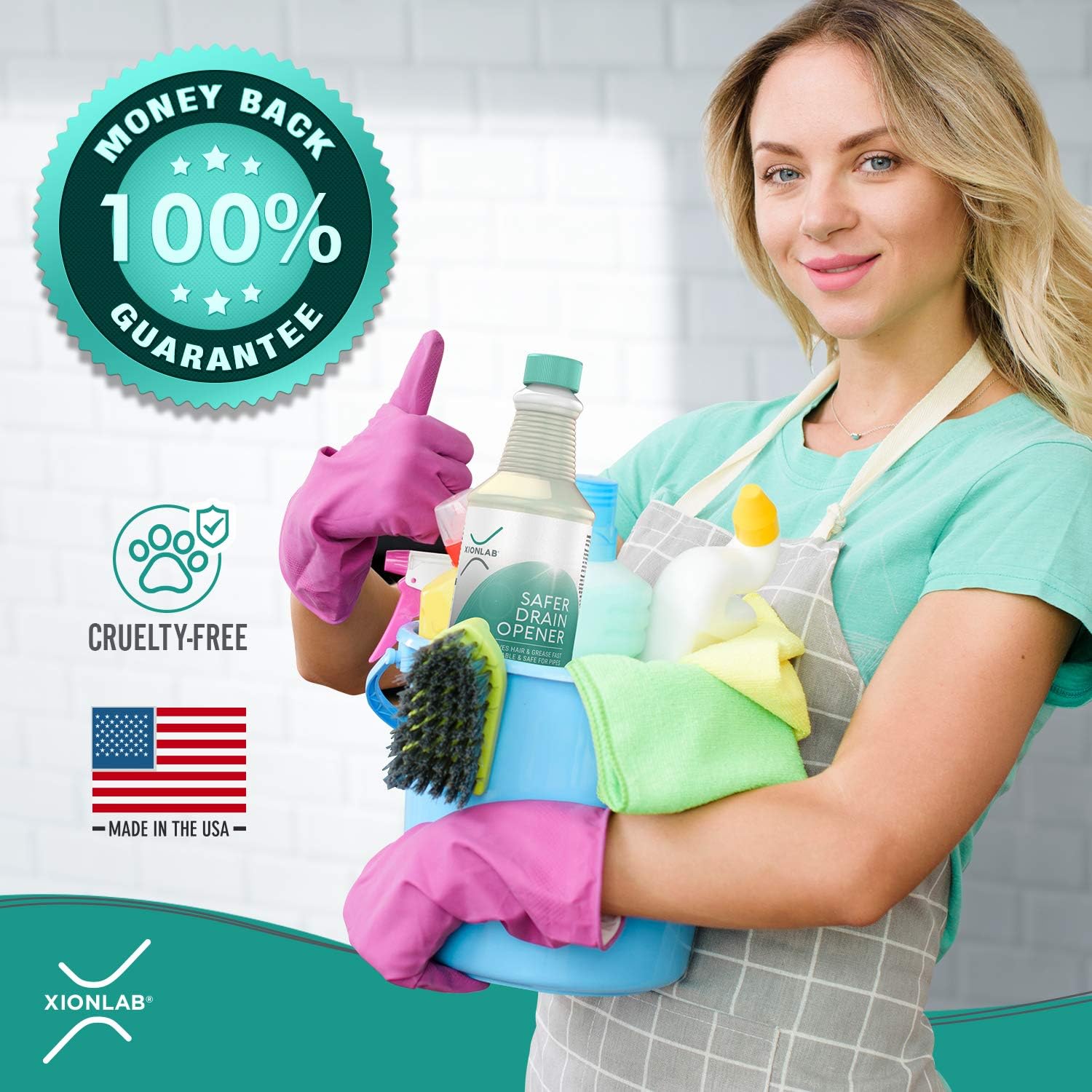 XIONLAB Safer Drain Clog Remover – Industrial-Strength Liquid Drain Cleaner for Hair & Grease – Septic Safe, Odorless, Biodegradable for Bathroom Sink, Bath Tub, Shower Drain – 32 oz: Home & Kitchen