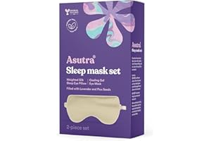 ASUTRA Silk Eye Pillow for Sleep, Champagne - Filled w/Lavender Buds & Flax Seeds, Weighted Eye Mask, Meditation & Light Blocking Blindfold, Cooling Gel Mask Included