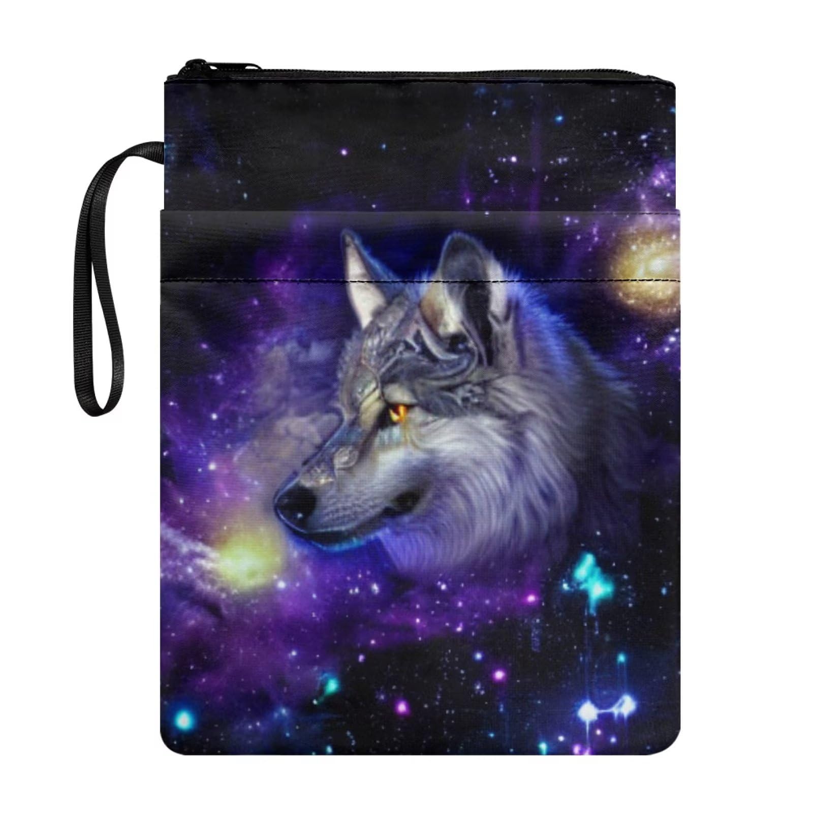 NETILGEN Galaxy Wolf Book Sleeve for Book Lovers Book Cover with Zipper and Pocket Book Socks Textbooks Paperback Book Protector Purse