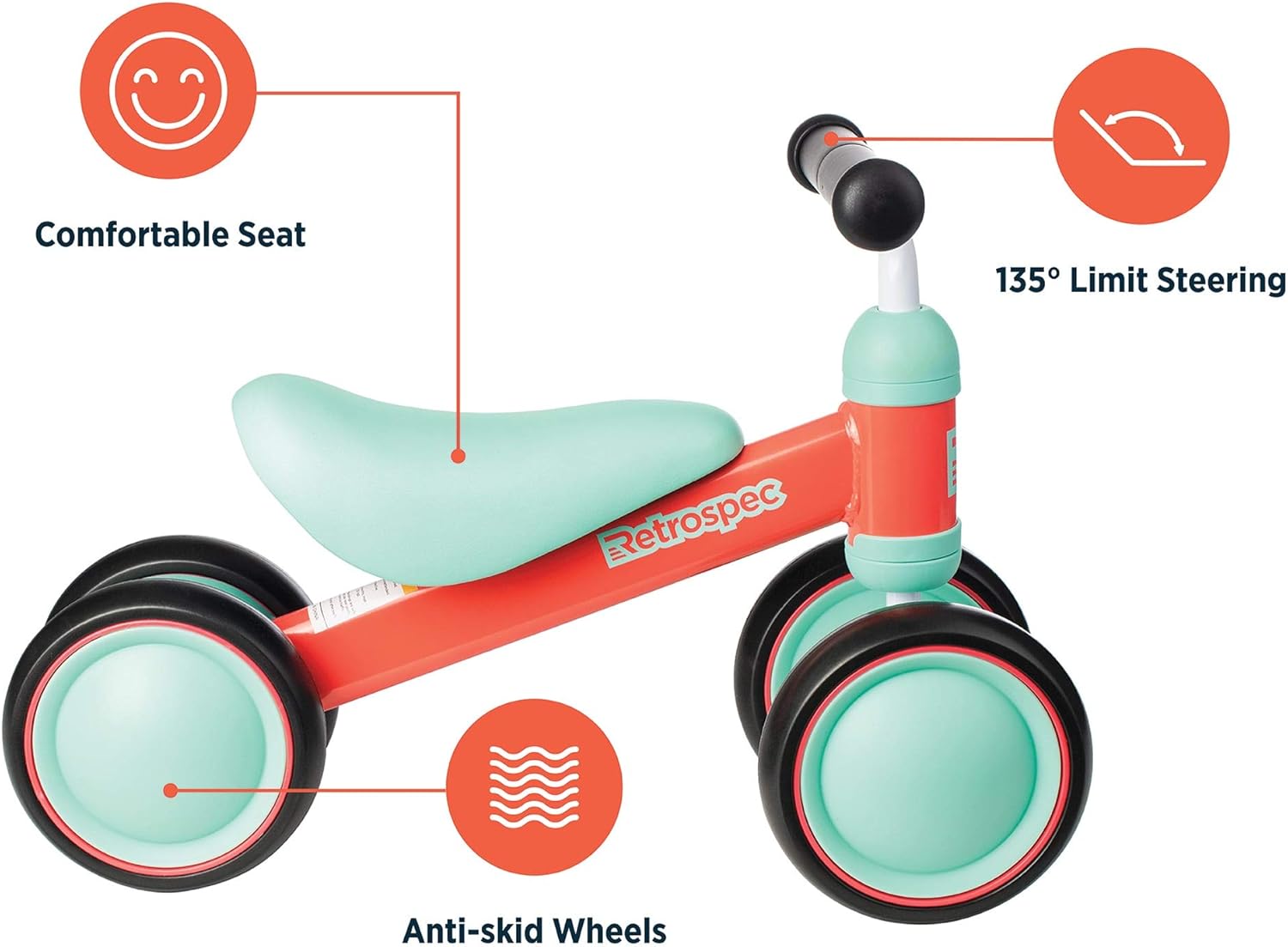 Retrospec Cricket Baby Walker Balance bike with 4 Wheels for ages 12-24 months (3659) Watermelon, One Size: Sports & Outdoors