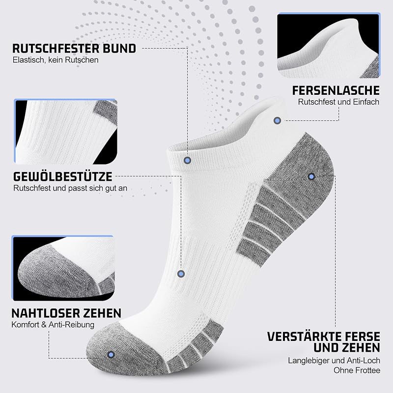 Sneaker Socken Herren Damen 10 Paar, Atmungsaktive Baumwolle Sportsocken, Kurz Halbsocken Laufsocken Weiß 39-42