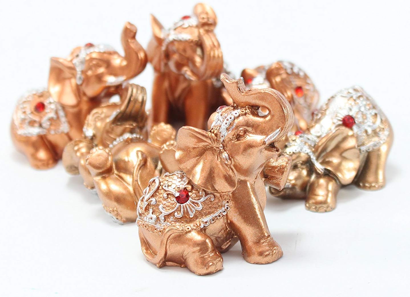 Mose Cafolo Set of 6pcs Feng Shui Gold Color Small Elephant Statues Figurine Home Decor Gift Collection