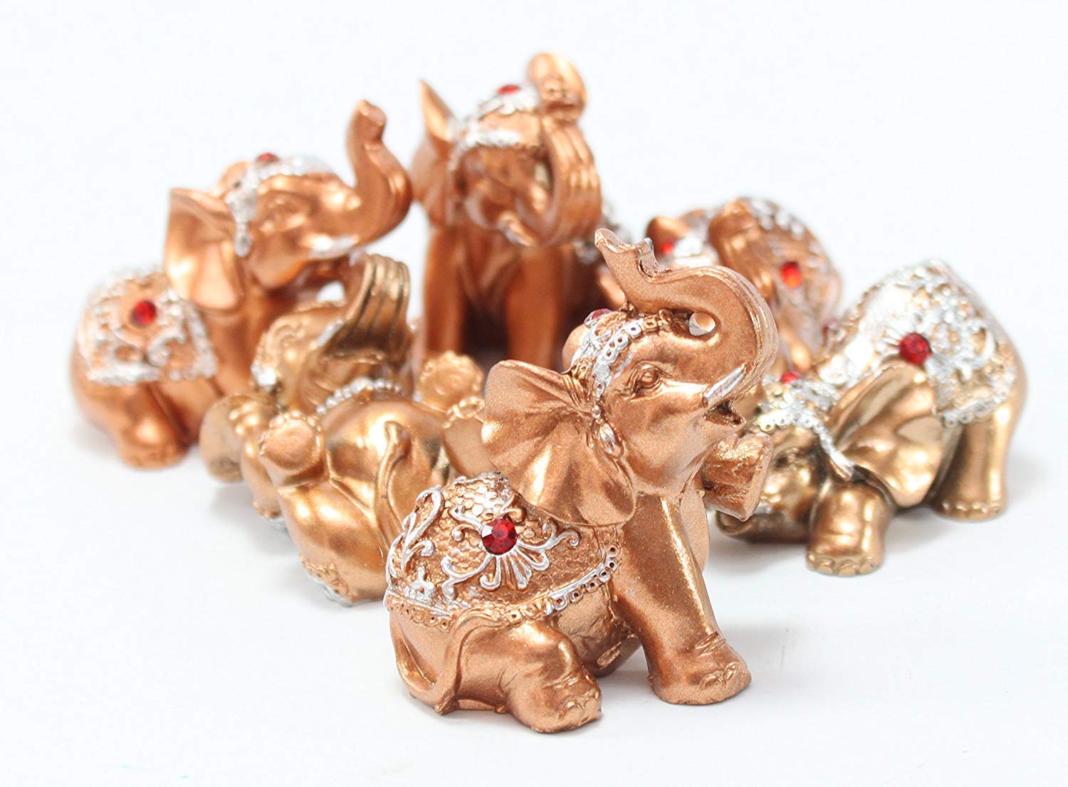 Mose Cafolo Set of 6pcs Feng Shui Gold Color Small Elephant Statues Figurine Home Decor Gift Collection