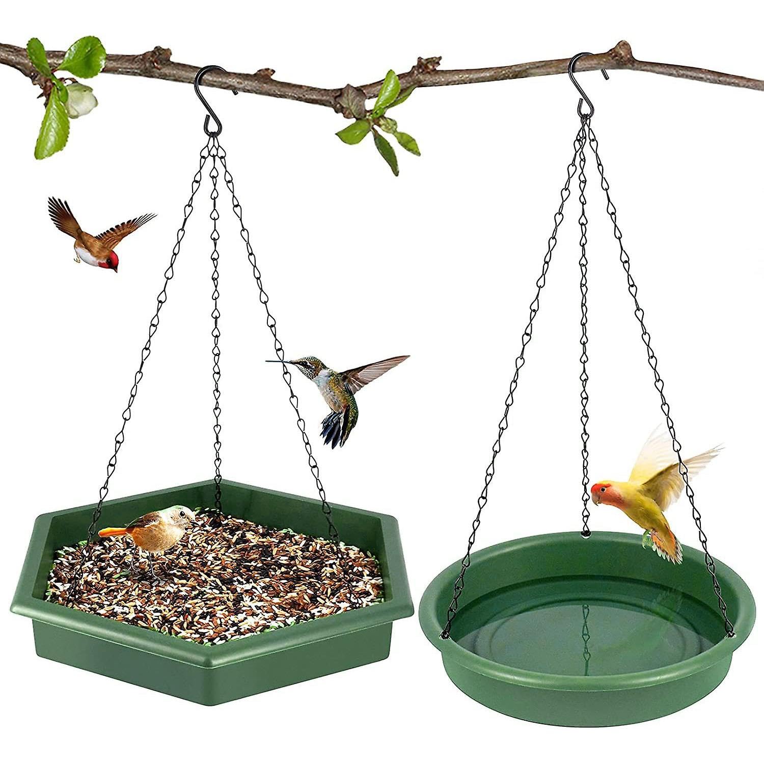 GEEZY Hanging Bird Feeder and Bath 2 in 1 - Dual Functionality, Weather Resistant, Rain Drainage, Large Capacity, Durable, Easy to Install and Maintain - Suitable for Outdoors and Variety of Birds