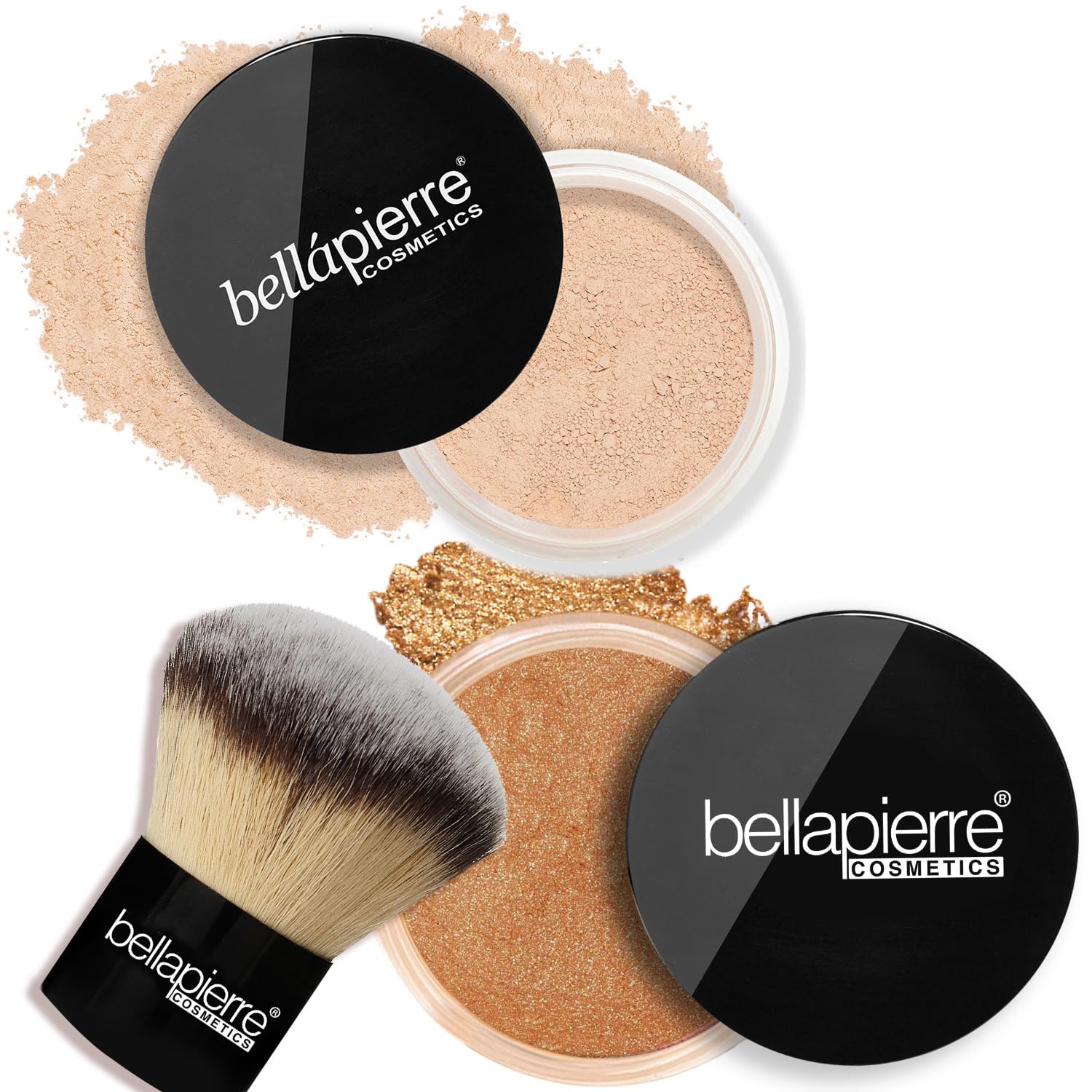 bellapierre Mineral Foundation & Bronzer Duo with Kabuki Brush | Oil, Talc, & Cruelty Free | Hypoallergenic & Safe for All Skin Types - 4 Grams - Porcelain & Starshine