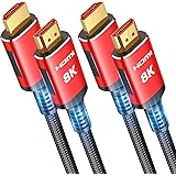 Snowkids 8K HDMI Cable 2.1 2-Pack 6.6FT, 48Gbps High Speed HDMI Braided Cord-4K@120Hz 144Hz 8K@60Hz, HDCP 2.2&2.3, Dynamic HD
