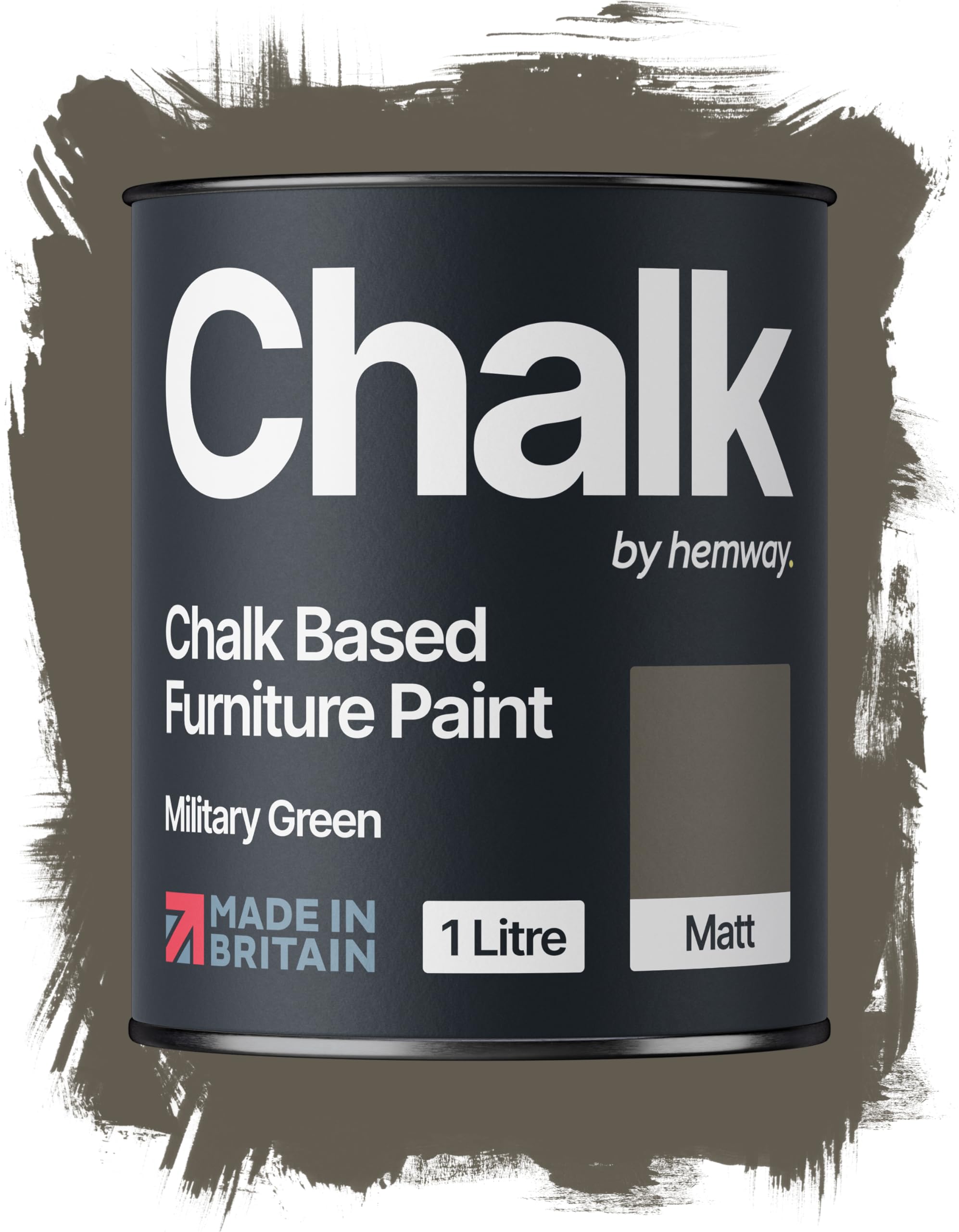 Hemway Chalk Based Furniture Paint, Military Green 1L, Matt Finish Shabby Chic, Chalk Paint Furniture & Walls, Quick Dry & 1 Coat
