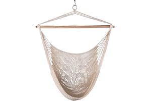 Lazy Daze Hammocks Chair Caribbean Hanging Rope Weaving Chair with 40" Hardwood Spreader Bar and Soft-Spun Cotton Rope for Indoor/Outdoor Backyard & Living Room, Max 300 LBS, Natural