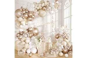 FUTUREFERRY White Sand Metallic Champagne Gold Balloons Garland Arch Kit,152PCS White Nude Balloons with Clear Balloons for Birthday Boho Wedding Baby Shower Bridal Shower Engagement Anniversary Decorations