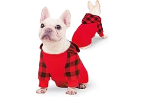 Joyahoo Small Dog Hoodie, 100% Cotton Buffalo Plaid Dog Clothes for Dog Girl Boy, French Bulldog Puppy Dog Clothes Frenchie Pet Winter Clothes Sweatshirt, Cold Weather Dog Hoodies Puppy Clothing