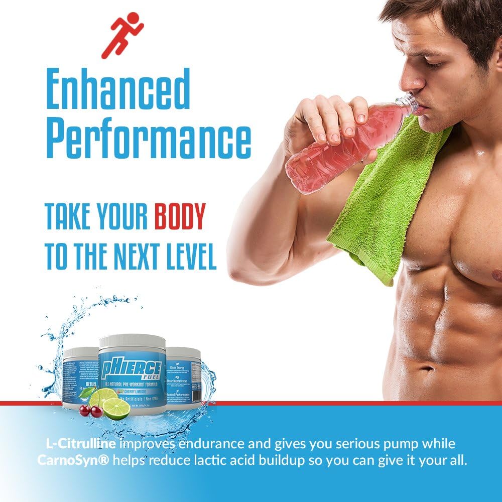 pHierce Fuel All Natural Pre Workout Energy Powder with Beta Alanine and Xylitol - Keto Friendly Athlete-Grade Formula with No Artificial Sweeteners or Banned Subtances, Cherry Limeade, 20 Servings: Health & Personal Care