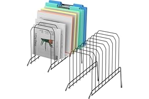 MINDEPOT Incline Sorter Desk File Organizer, Metal Desk Magazine Folder Holder with 8-Section Vertical Compartments Rack File Organizer for Office, Home, School