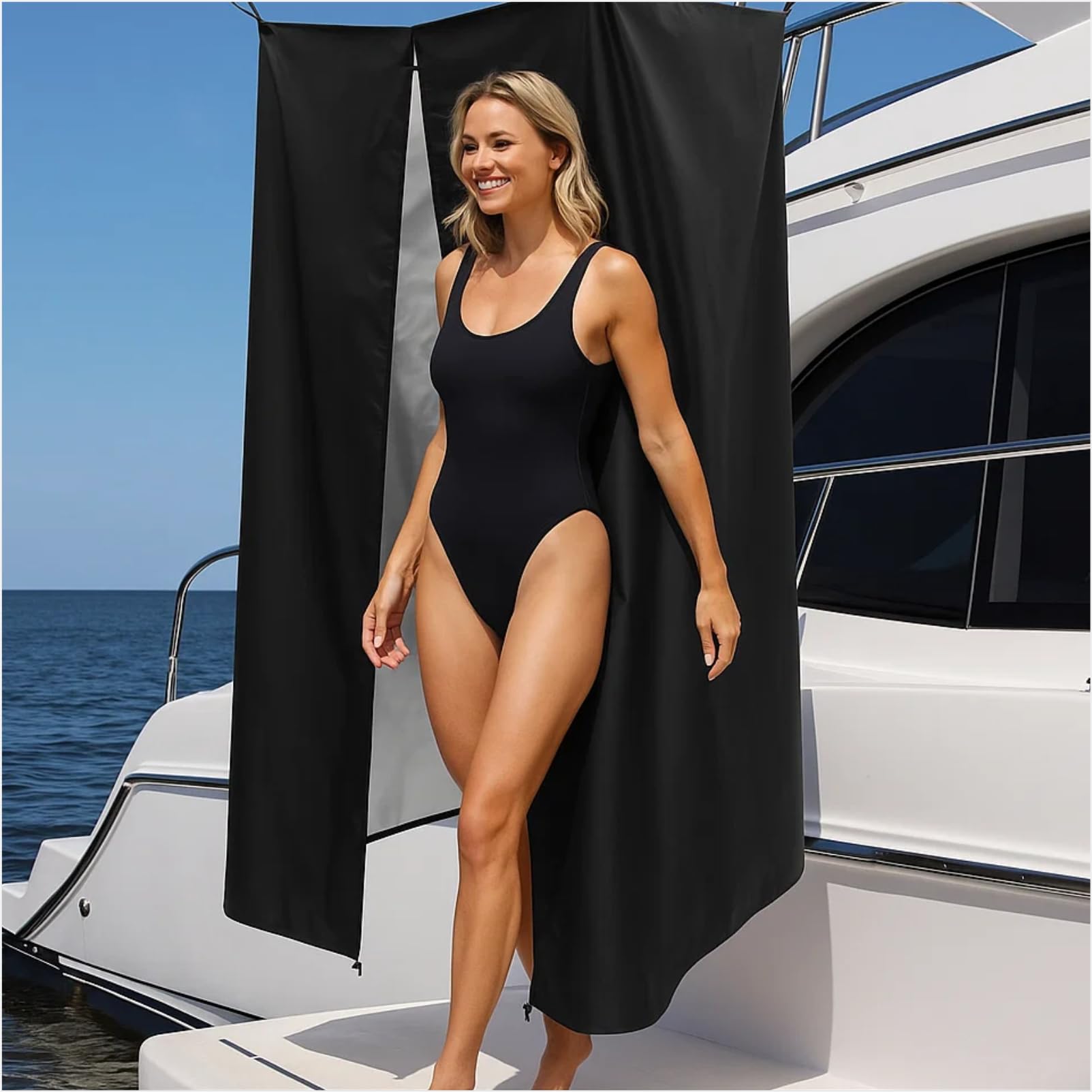 Boat Privacy Curtain, 600D Marine Waterproof Instant Privacy Solution Tent for Changing Clothes, Portable Toilet, Shower, Easy to Install Under Bimini Top, 30" Lx27"Wx72"H