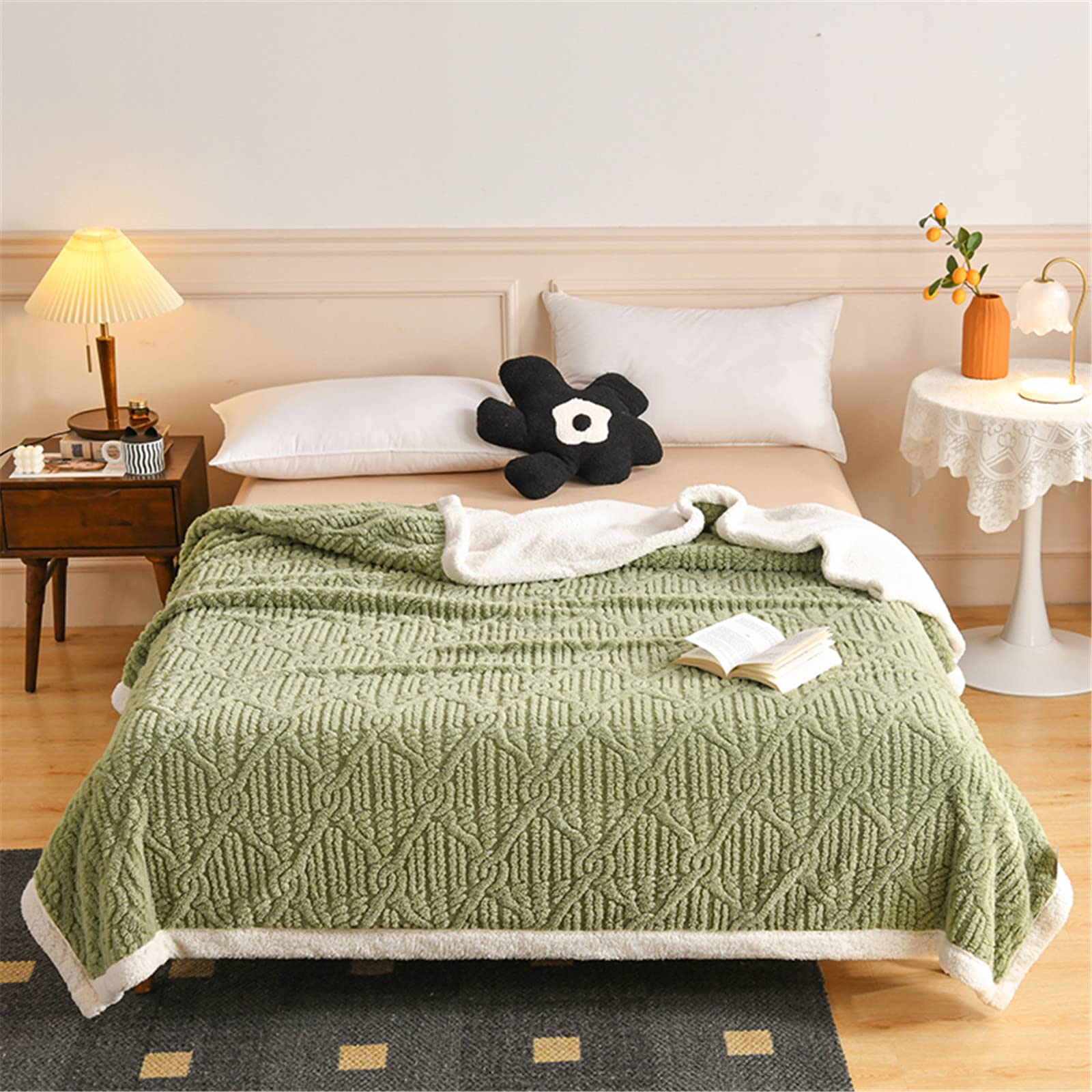 Hayisugal Sherpa Cuddly Blanket, Fluffy Sleeping Blanket, Super Soft Fleece Blanket as Sofa Blanket, Bedspread or Blanket, Couch Blanket, Sofa Throw Blanket, Green, 180 x 200 cm